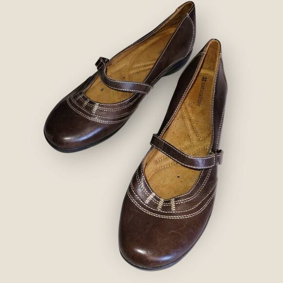 Naturalizer Womens MaryJane Sz 9.5 Nava Leather Brown Comfort‎ Cushioned Preppy - Picture 1 of 10